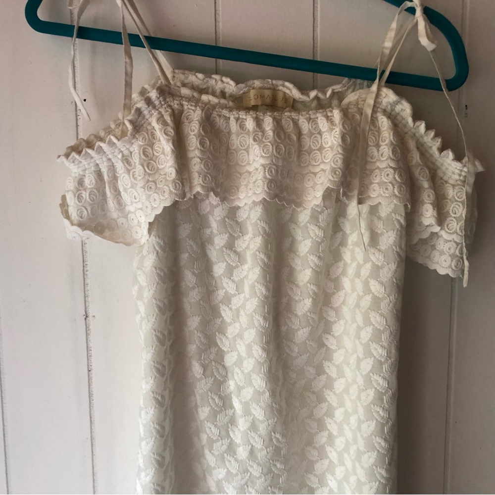 Paloma Blue Tie Spaghetti Strap Off the Shoulder‎ Dress Off-White/Cream M - Picture 3 of 10